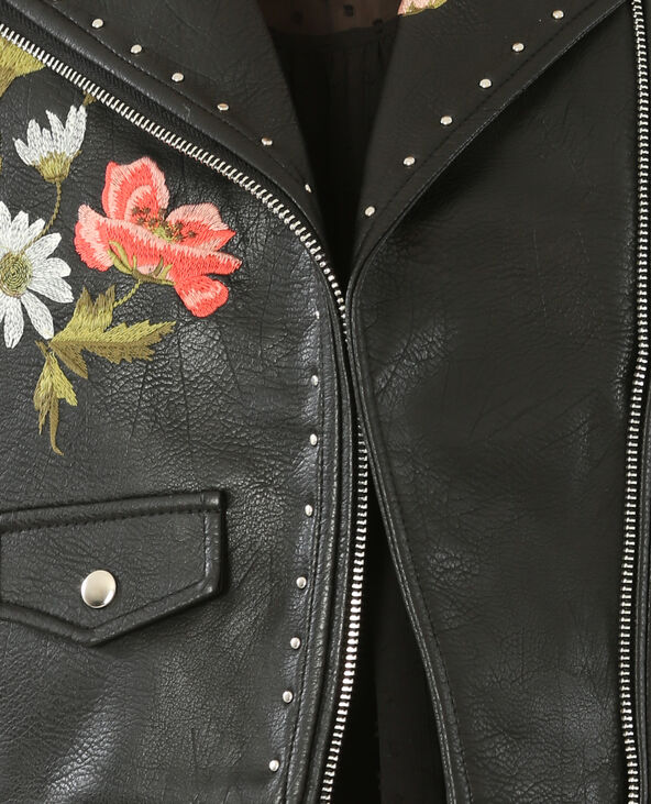 Blouson biker brodé et clouté noir - Pimkie