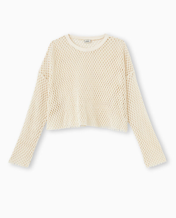 Top manches longues en maille filet blanc - Pimkie