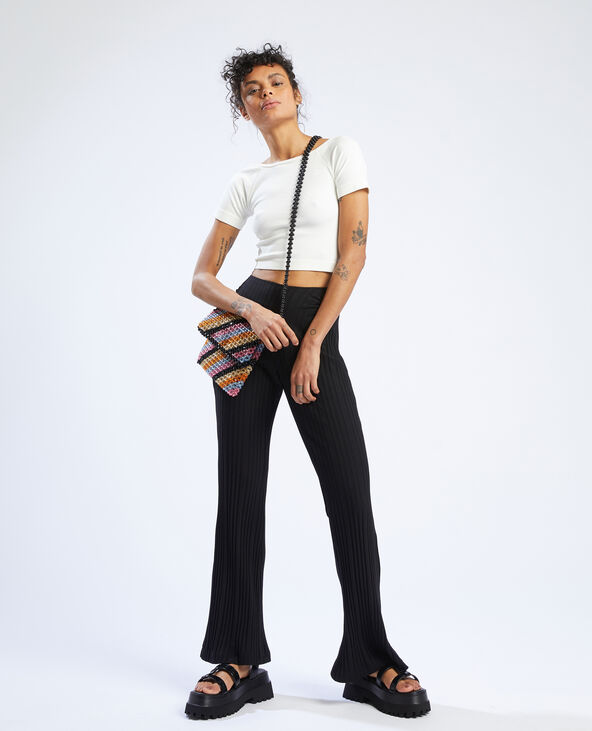 Pantalon flare en maille cotelee