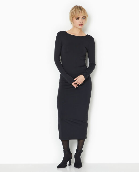Robe longue en maille stretch dos ouvert noir - Pimkie