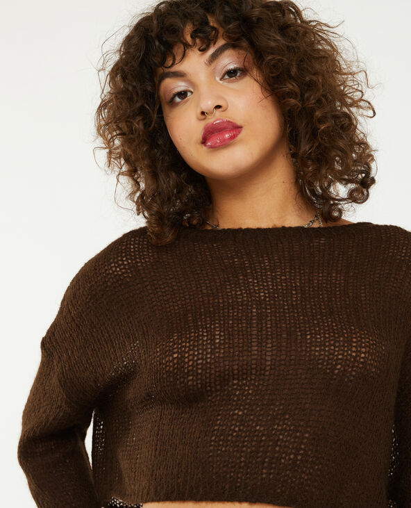 Pull cropped en maille transparente marron - Pimkie