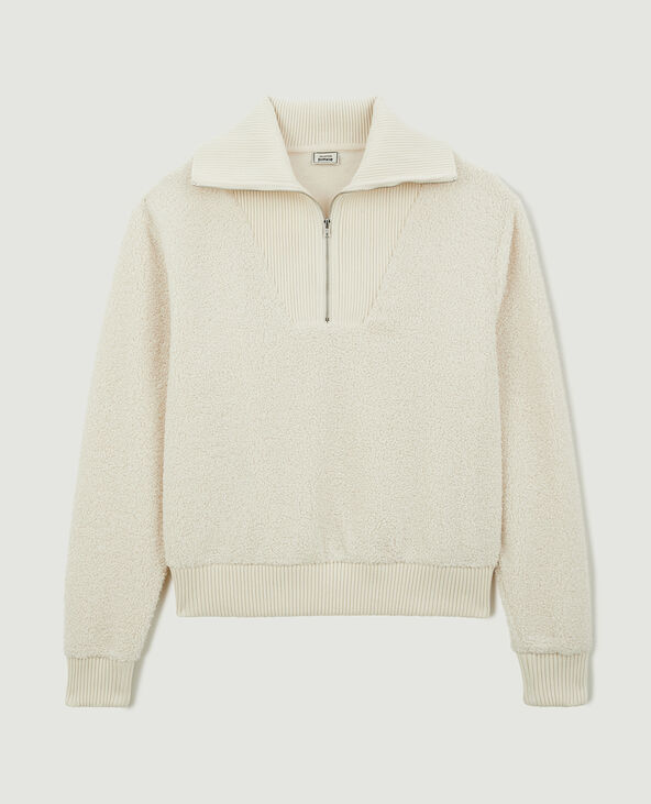 Sweat en sherpa avec col camionneur sable - Pimkie