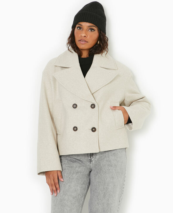 Caban court effet drap de laine beige - Pimkie
