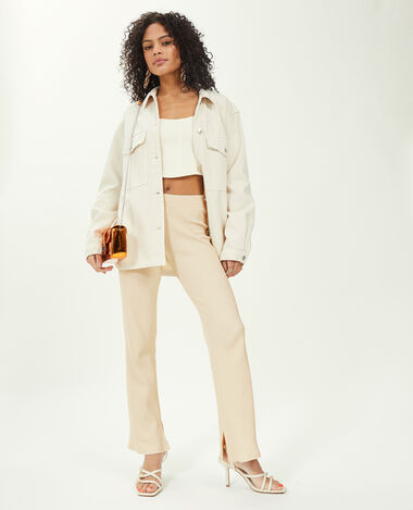 Pantalon flare en maille côtelée beige - Pimkie