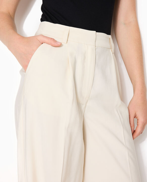 Pantalon large et droite en tissu fluide écru - Pimkie