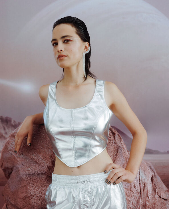 Top court façon corset en simili argenté gris clair - Pimkie