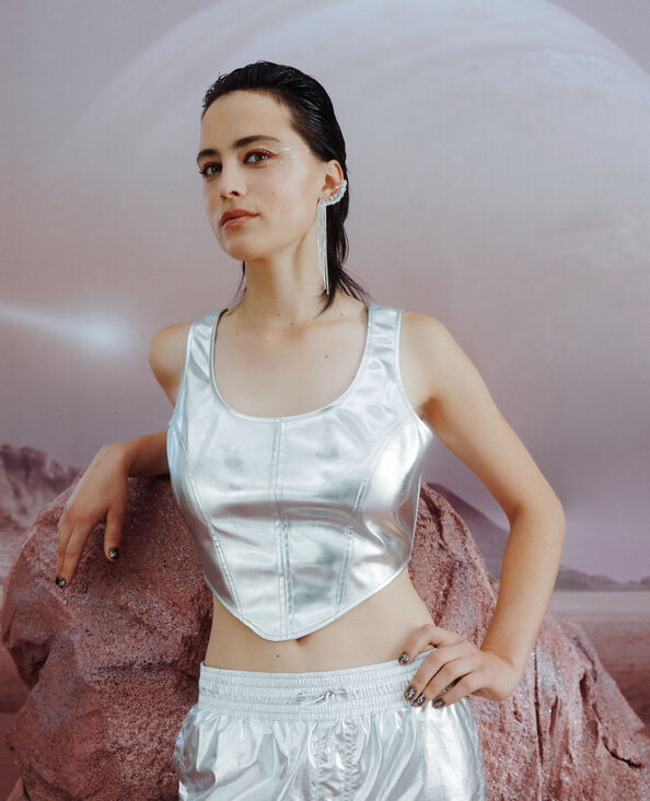 Top court façon corset en simili argenté gris clair - Pimkie