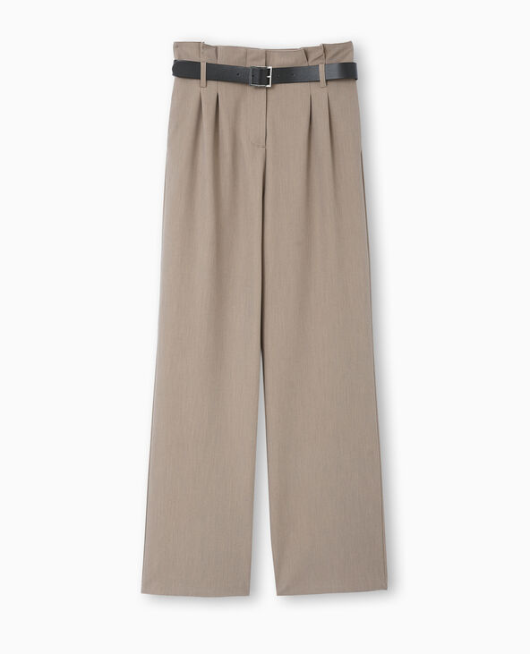 Pantalon large taille haute avec ceinture marron - Pimkie