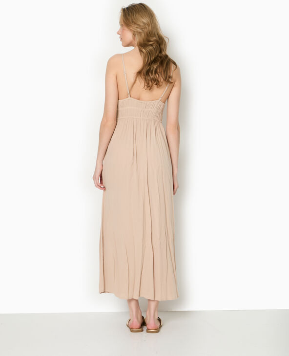 Robe longue à bretelles en tissu froissé beige - Pimkie