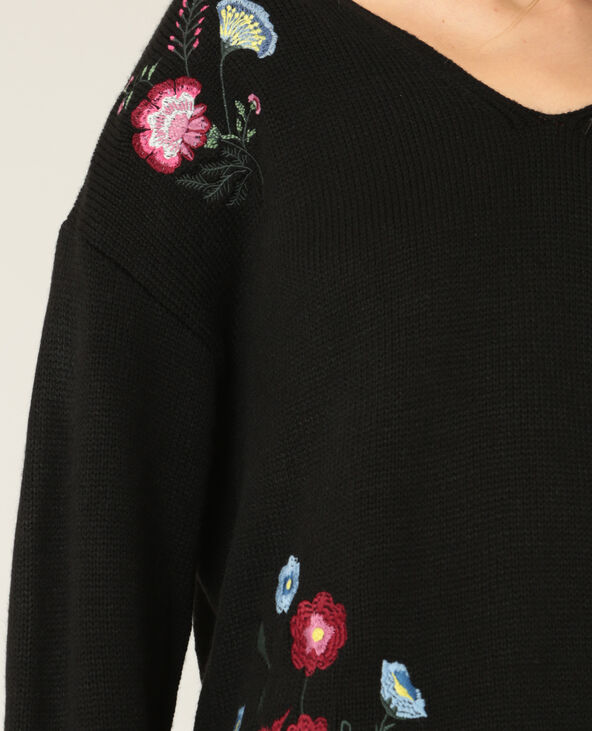 Pull à broderies noir - Pimkie