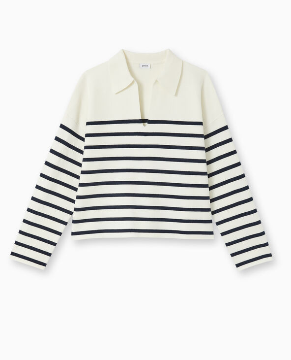 Pull avec col en maille rayée blanc - Pimkie