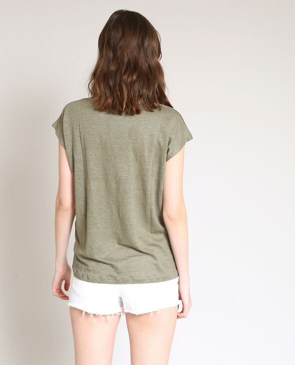 T-shirt en lin vert de gris - Pimkie