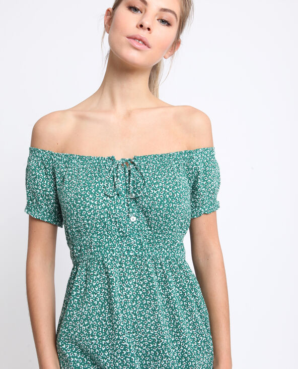 Robe à fleurs vert émeraude - Pimkie