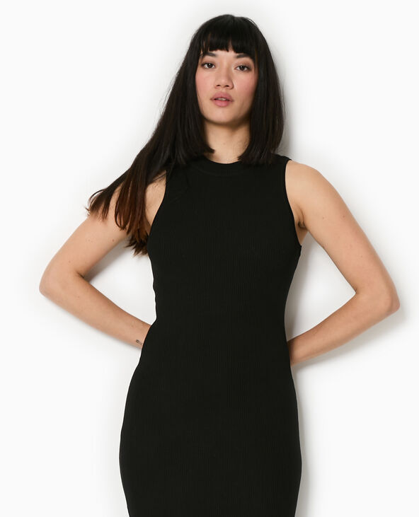 Robe longue et moulante en maille côtelée noir - Pimkie