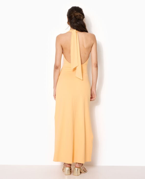 Robe longue dos-nu avec déco bijou fleur orange - Pimkie