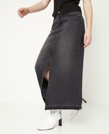 Jupe longue en jean avec fente gris foncé - Pimkie