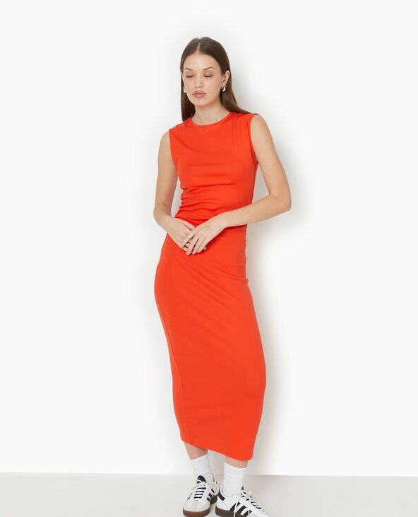 Robe longue sans manches avec fronces côtés orange - Pimkie