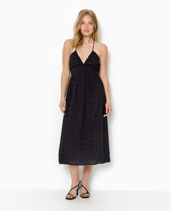 Robe longue en broderie anglaise bretelles croisées noir - Pimkie