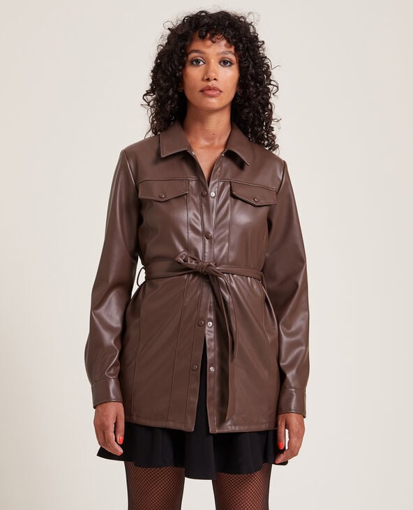 Chemise longue en simili marron - Pimkie