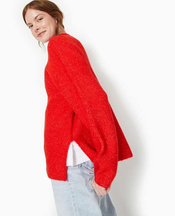 Pull col montant avec jeu de mailles rouge - Pimkie