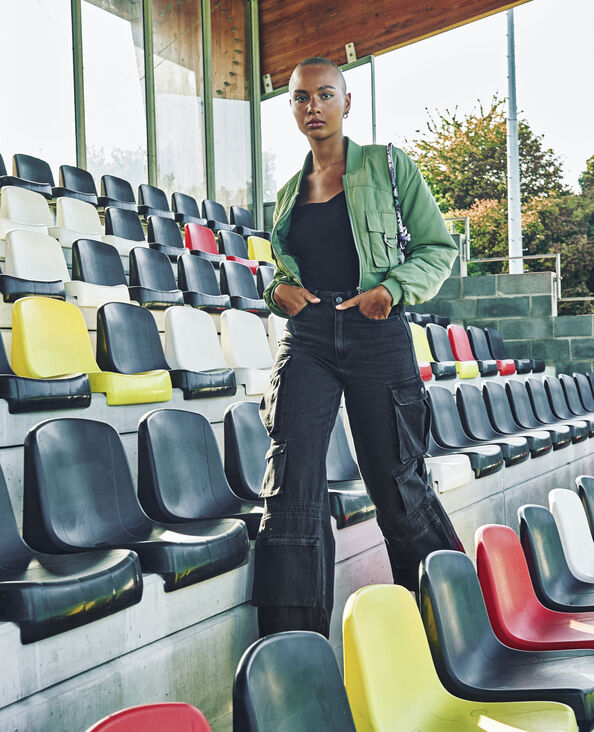 Bomber court en satin vert kaki - Pimkie