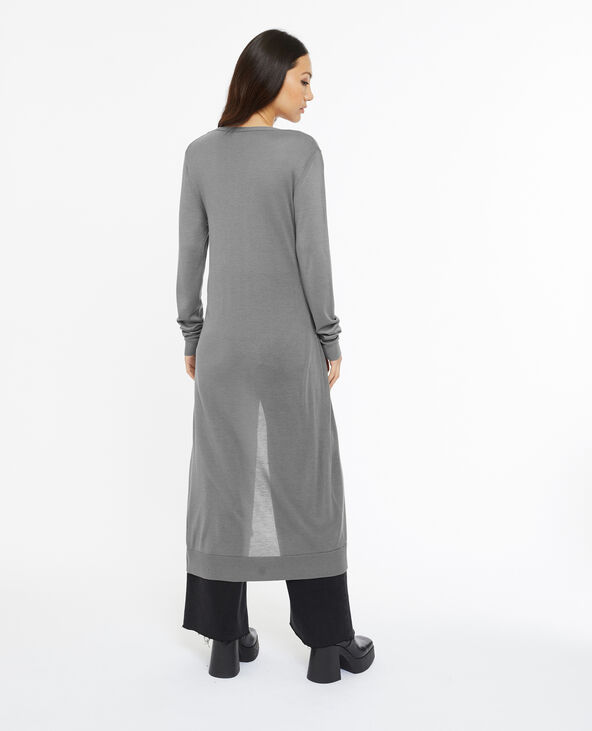 Gilet long en maille fine gris foncé - Pimkie
