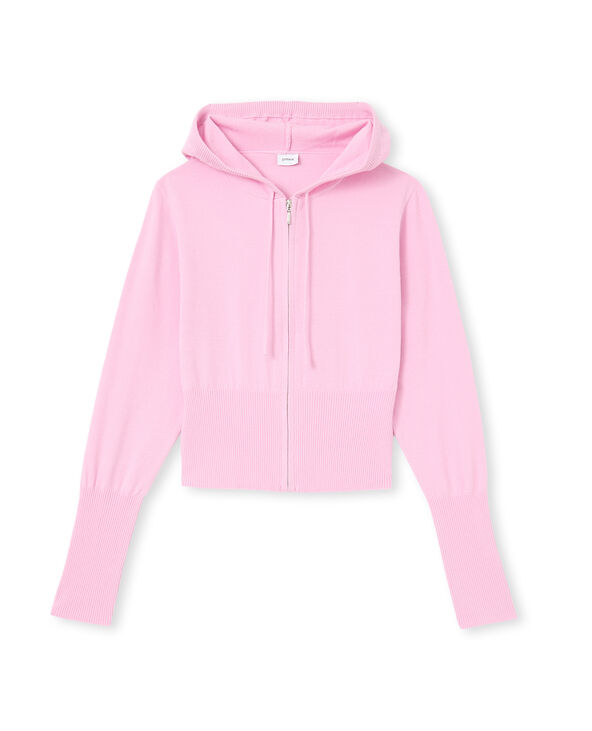 Gilet court zippé en maille fine avec capuche rose - Pimkie