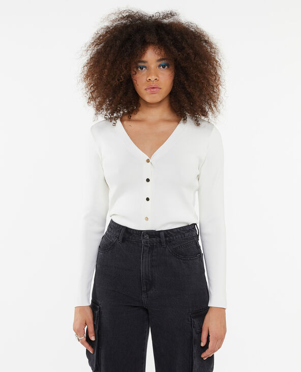 Gilet maille serrée avec boutons métalliques blanc - Pimkie