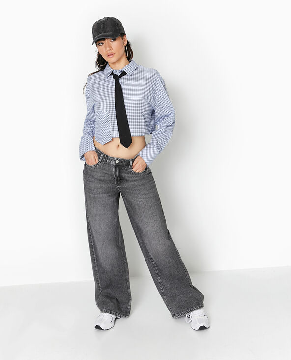 Chemise cropped avec cravate bleu marine - Pimkie