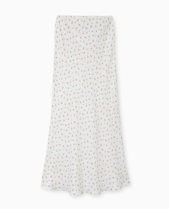 Jupe longue tissu satiné motif fleurs blanc - Pimkie