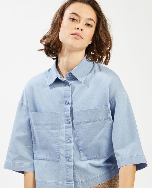 Chemisette cropped chambray bleu - Pimkie