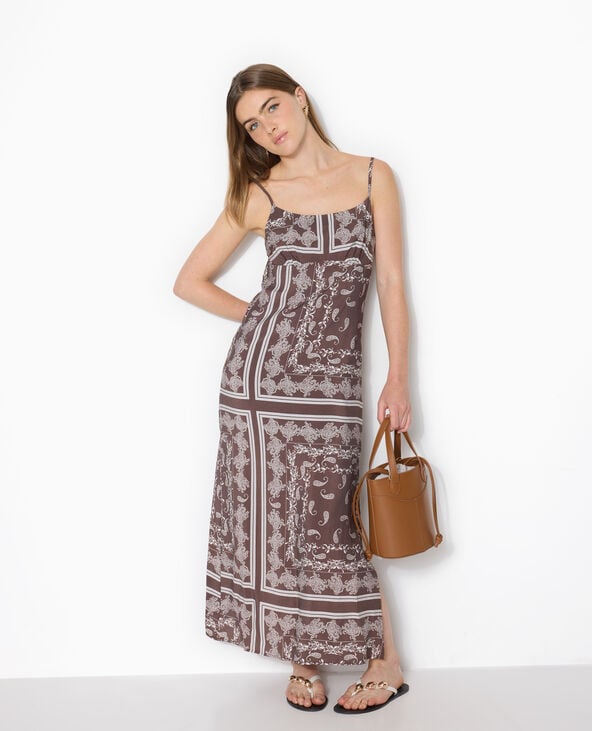 Robe longue forme empire motif bandana marron - Pimkie