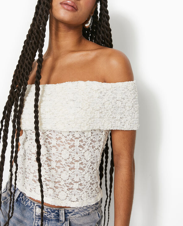 Top en dentelle encolure Bardot blanc - Pimkie