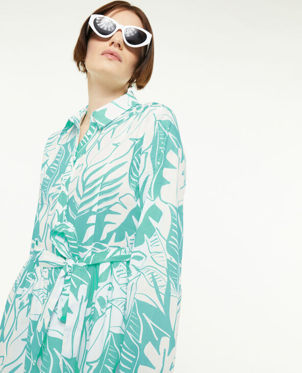 Robe chemise avec volants bleu turquoise - Pimkie