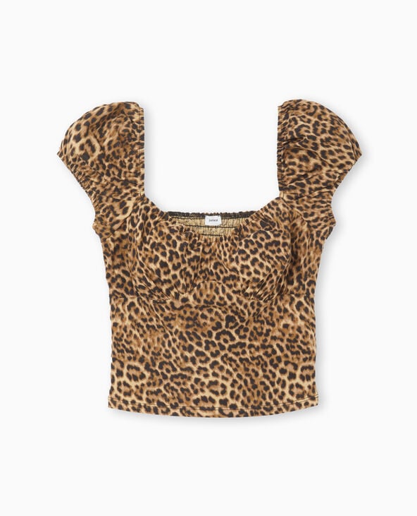 Top encolure cœur avec smock dos motif léopard marron - Pimkie