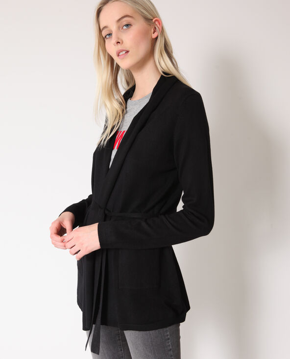 Gilet long à ceinture noir - Pimkie
