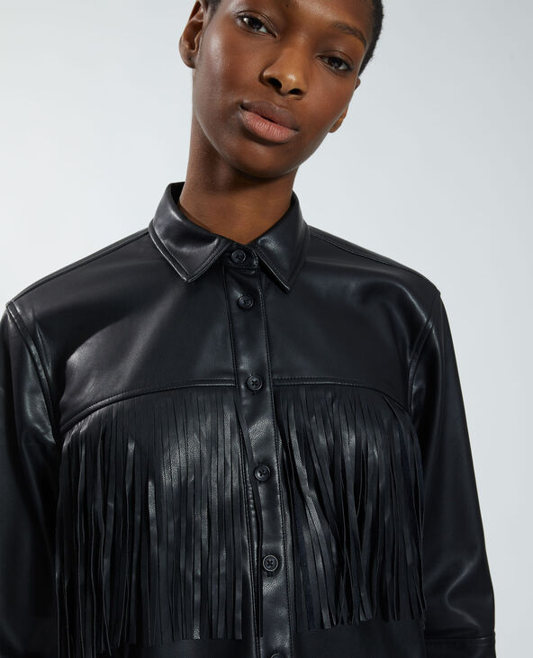 Chemise en simili cuir à franges noir - Pimkie