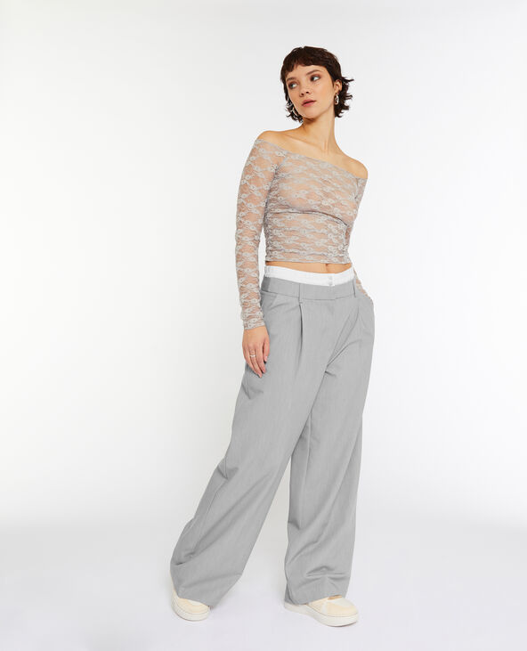 Pantalon large et droit avec caleçon apparent gris - Pimkie