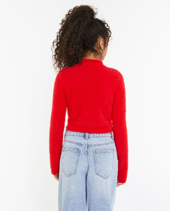 Pull cropped en maille fluffy et poilue rouge - Pimkie