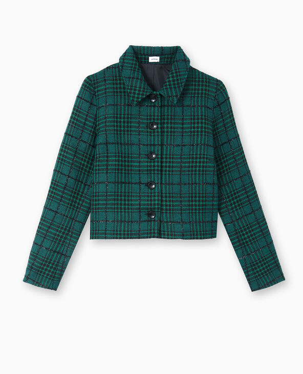 Veste droite et courte en tweed avec lurex vert - Pimkie