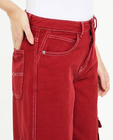 Pantalon cargo droit rouge - Pimkie