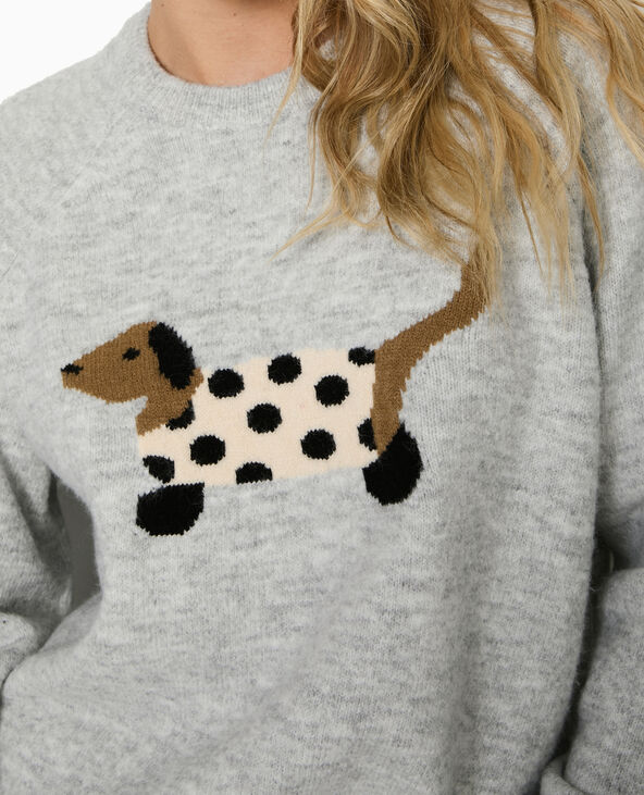Pull en maille avec chien gris chiné - Pimkie