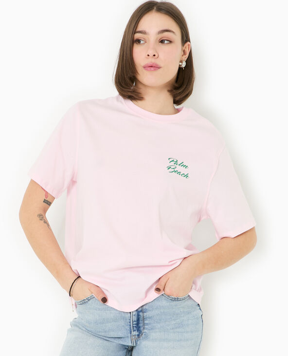 T-shirt ample avec print poitrine et dos rose clair - Pimkie
