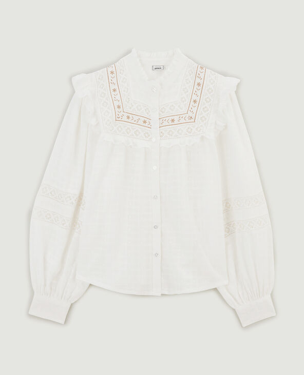 Blouse boutonnée avec dentelle et volants blanc - Pimkie