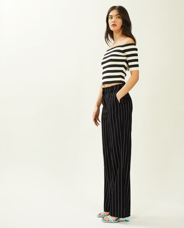 Pantalon droit et large effet lin noir - Pimkie