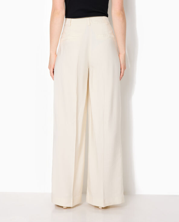 Pantalon large et droite en tissu fluide écru - Pimkie