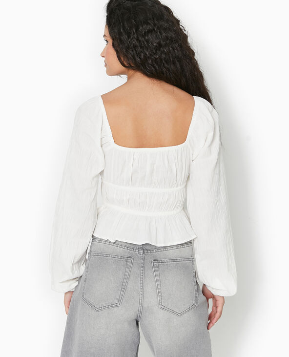 Blouse encolure Bardot avec liens à nouer écru - Pimkie