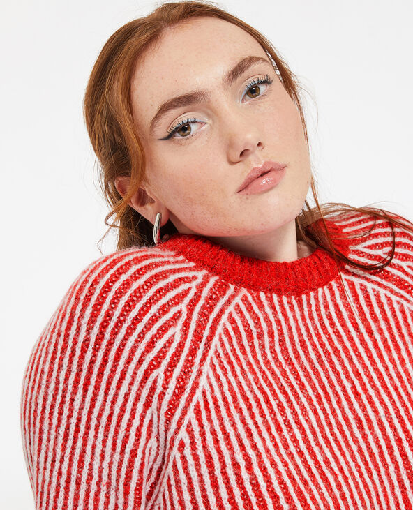 Pull en maille côtelée effet rayé rouge - Pimkie