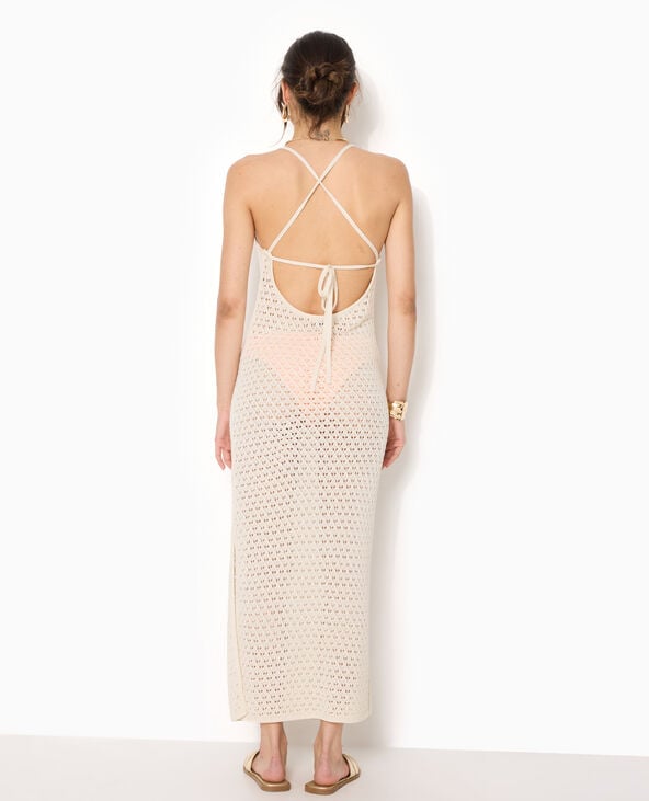 Robe longue dos-nu en maille crochet écru - Pimkie