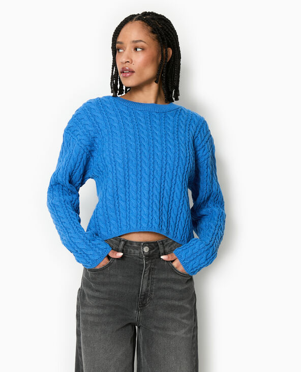 Pull en maille torsadée bleu - Pimkie